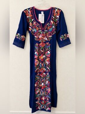 Solei Royal Blue Embroidered  Floral Maxi Dress